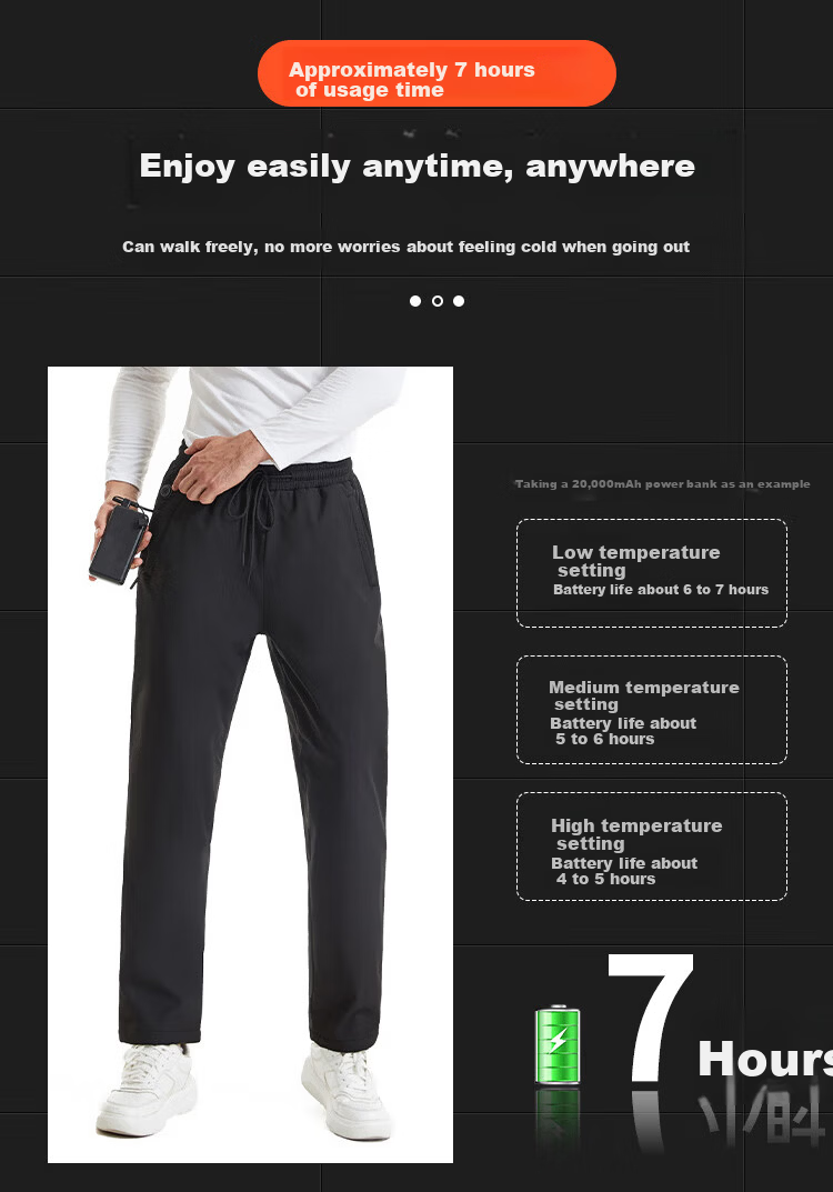 Zhugu Electric Heated Pants Rechargeable Unisex Full-Body Heating Black Technology Thermal Pants Outdoor Cold-Resistant Cycling Pants Smart Temperature Control Electric Cotton Pants Black with 2W Powe 6