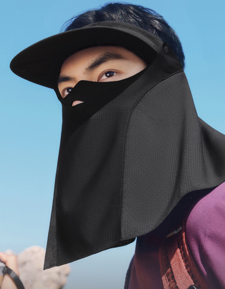 Beneunder Sports Neck Sun Protection Mask with Detachable Visor and Face Shield, Open-Top Hat, Full Face Sun Protection, Night Black 10