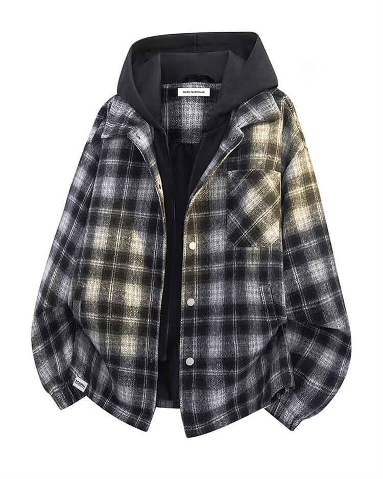 MARK FAIRWHALE Men's Spring and Autumn Trendy Casual Hooded Jacket, Stylish Youth Color-Block Layered Look Coat 1