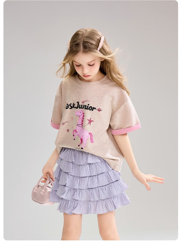 ASK JUNIOR Kids Short Sleeve T-Shirt Summer Fashion Printed Half Sleeve Base Shirt Girls Sweet Cute Top 3