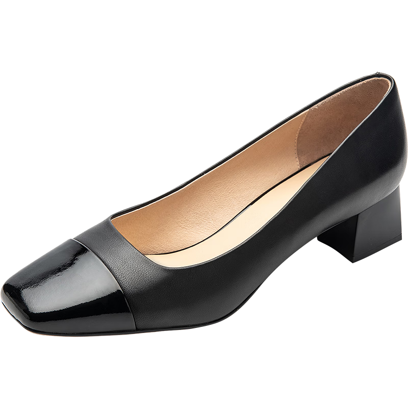 Laird & Dan 2026 Spring Summer Square Toe Colorblock Chanel Style Commuter Mid Block Heel Women's Single Shoes 5T40109 Daiwa Black BKK35