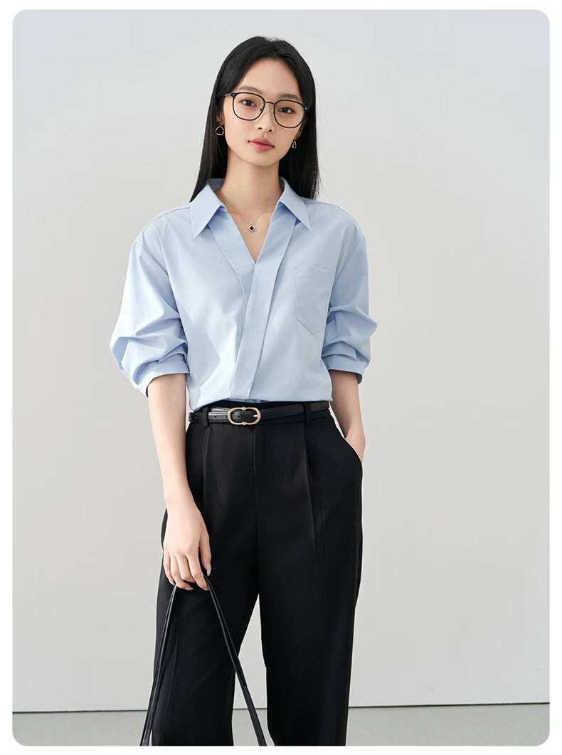 Jeanswest Women's Summer V-Neck French Style OL High-End Inner Wear Commuting Professional White Short Sleeve Shirt L 19