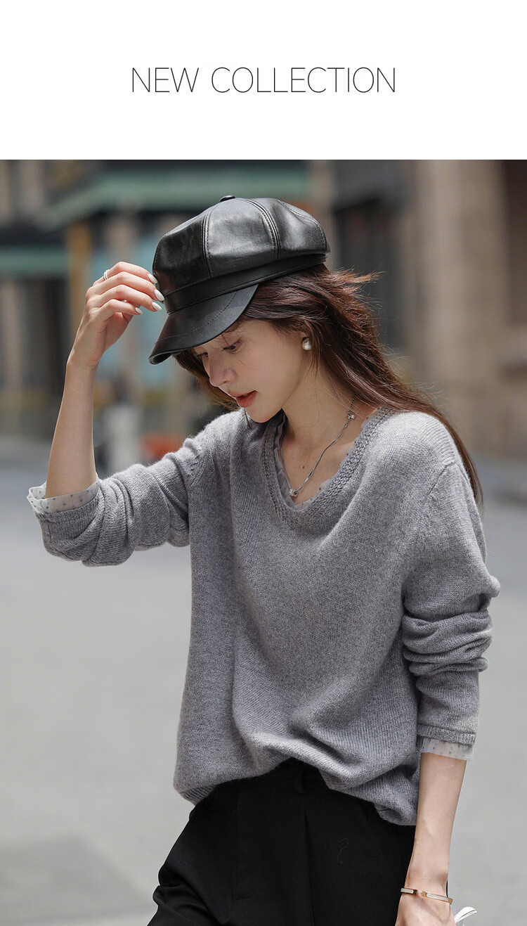 Mt 【Cozy Wool】Autumn Luxury Patchwork V-Neck Soft Loose Knit Sweater for Women 1