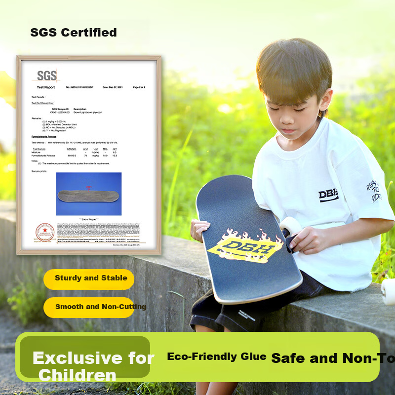 DBH Kids Skateboard Professional Board 6-12 Years Old Beginners Unisex Double Kick Four Wheels 7.5 All-Purpose Wheel Set Apple Meow
