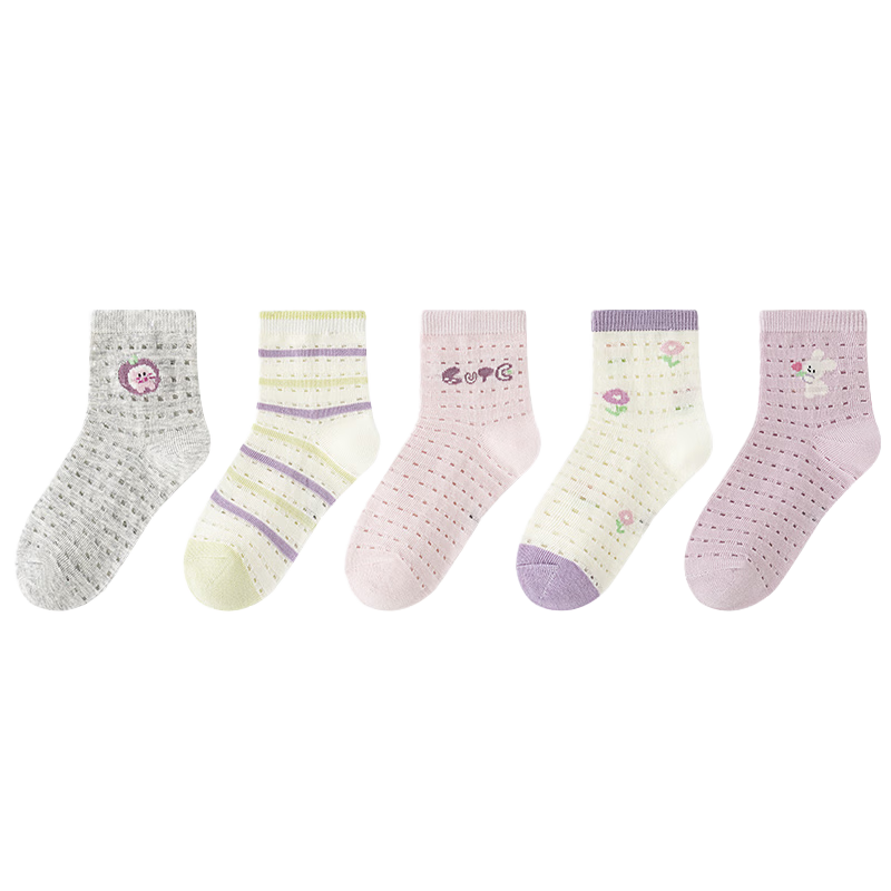Six Finger Mouse Children's Socks Girls Spring Summer Breathable Mesh Mid-Calf Thin Cotton Socks for Older Girls Students