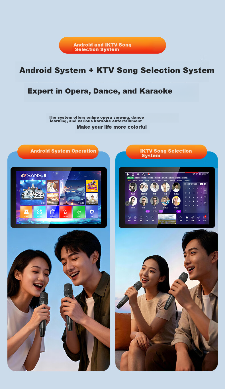 SANSUI Q8 Three-Year Membership Edition Home KTV Sound System Outdoor Portable Square Dance Bluetooth Speaker with Display Home Karaoke Machine All-in-One Instrument Speaker 12