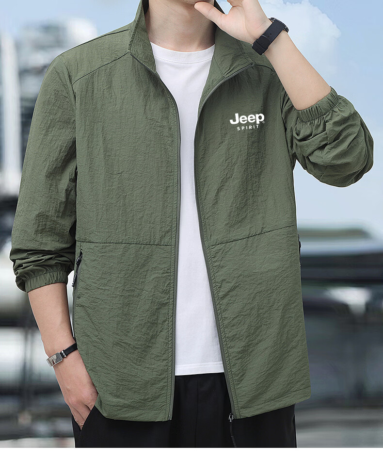 JEEP SPIRIT Men's Sun Protection Jacket Lightweight Summer Skin Jacket Light Gray M 7