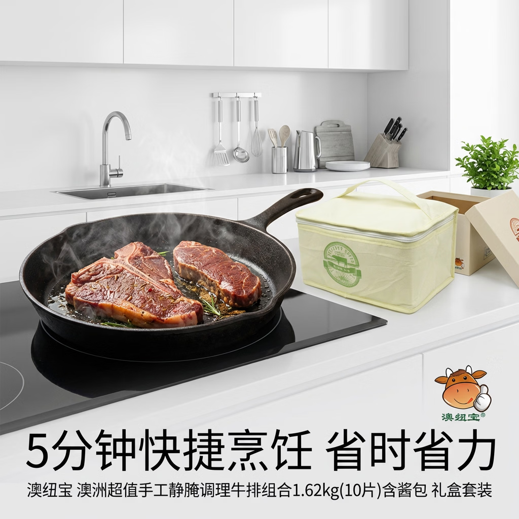 澳纽宝 澳洲超值手工静腌调理牛排组合1.62kg(10片)含酱包 礼盒套装