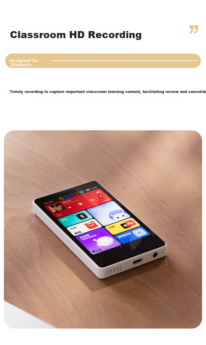 BENJIE MP3/MP4 Student English Listening Portable Player Music Player for Primary and Secondary School Students Bluetooth Smart Learning Machine WIFI Connected MP5/M6 White 16GB 9
