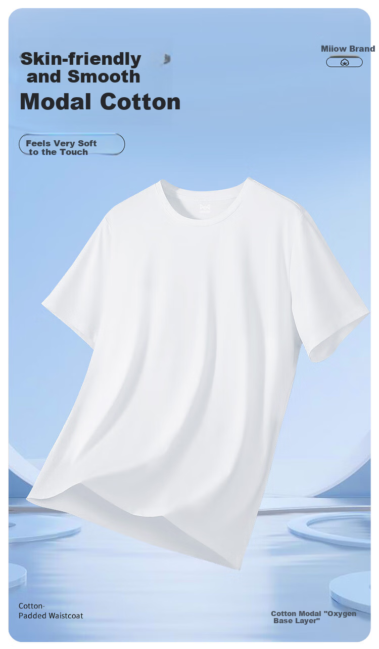 Miiow [Silk Modal Cotton] Men's Slim Fit Short Sleeve T-Shirt Base Layer Spring Summer 2026 Heather Gray XL 1
