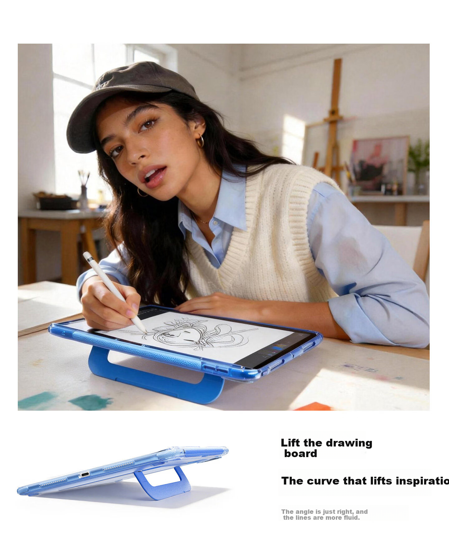 Torras Ultra-Thin iPad Stand Case for iPad Pro 2025/2024, 11-inch iPad Pro Protective Cover with M5/M4 Chip, Pencil Slot, Stand, Blue 10