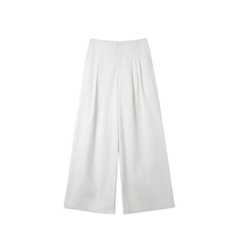 Demana [Smart Commuting] Spring Simple High-Waist Pleated Pocket Long Pants Petite Loose Women's Wide-Leg Casual Trousers
