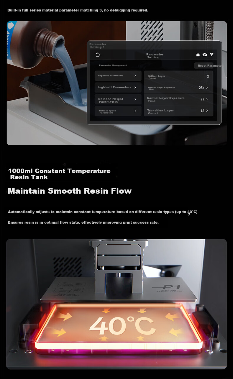 ANYCUBIC P1 Standalone Standard UV Curing 3D Printer Dual Material Slots Dual Color Support High Viscosity Resin Industrial Ball Screw 12