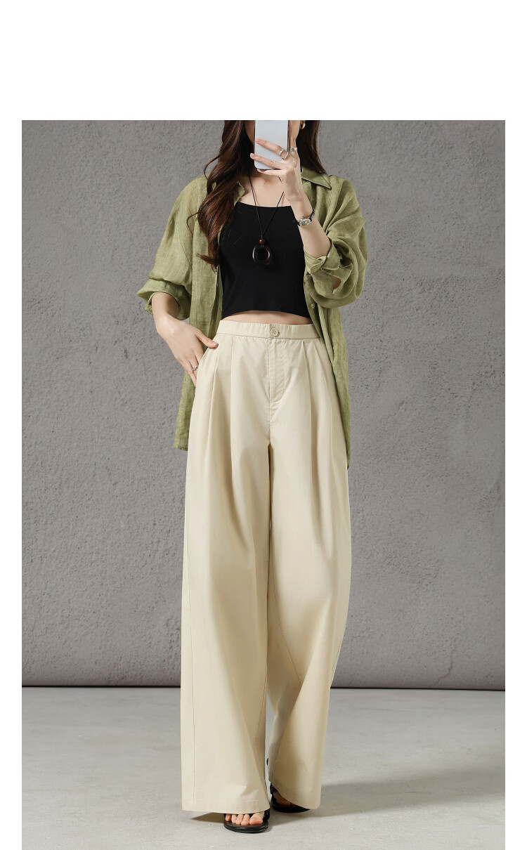 Demana [100% Cotton] Spring Smart Casual Pleated Wide-Leg Slimming Structured Pants for Women Premium Feel 11