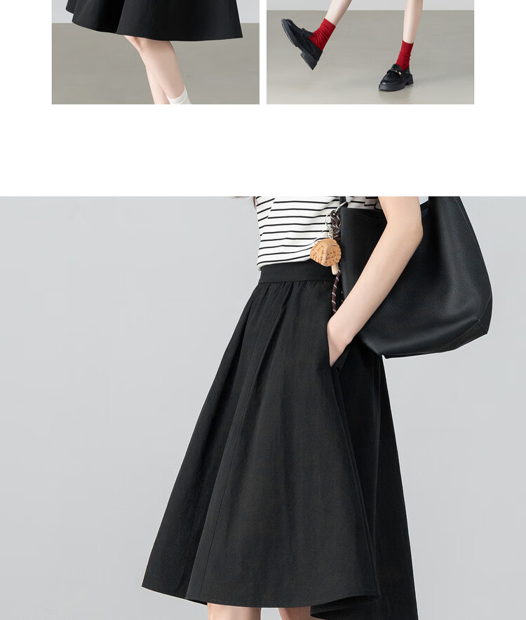 Shangdu Bira Petite Pear-Shaped Slimming Pleated A-Line Skirt for Women Spring Summer Casual Mid-Length Skirt 21
