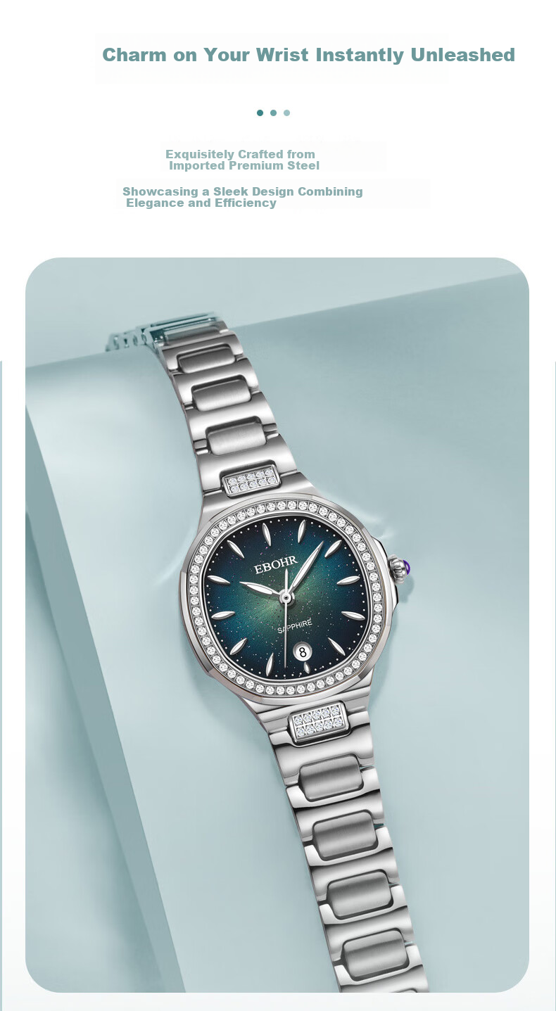 EBOHR Women's Diamond-Studded Luxury Quartz Steel Band Watch for Women, Niche Brand Ladies' Watch, Valentine's Day Birthday Gift 8