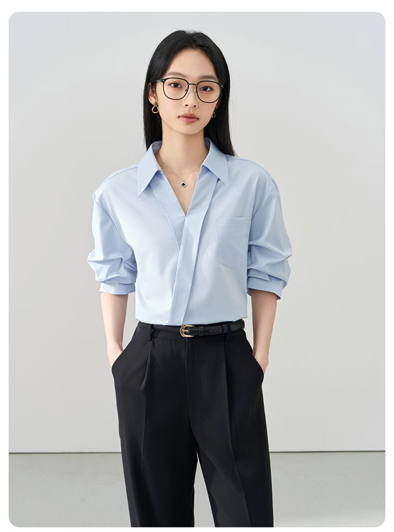 Jeanswest Women's Summer V-Neck French Style OL High-End Inner Wear Commuting Professional White Short Sleeve Shirt L 20