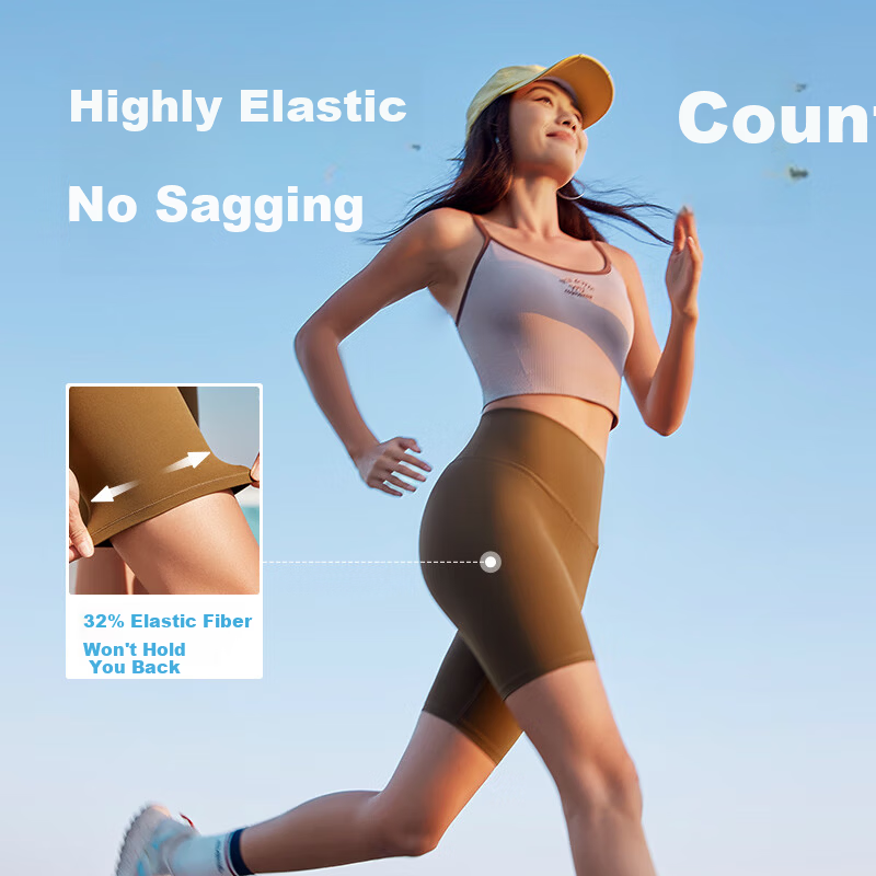 VFU Xiao Nuo Fitness Shorts Five-Point Cycling Pants Women High Waist Tight Sports Spring Summer Dark Tea Brown S