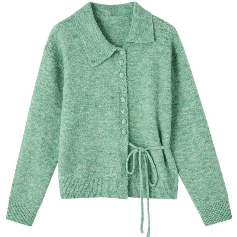 MT [Senya Between] Spring Fresh Side Lace-Up Asymmetric Lapel Cardigan Wool Blend Knit Sweater for Women