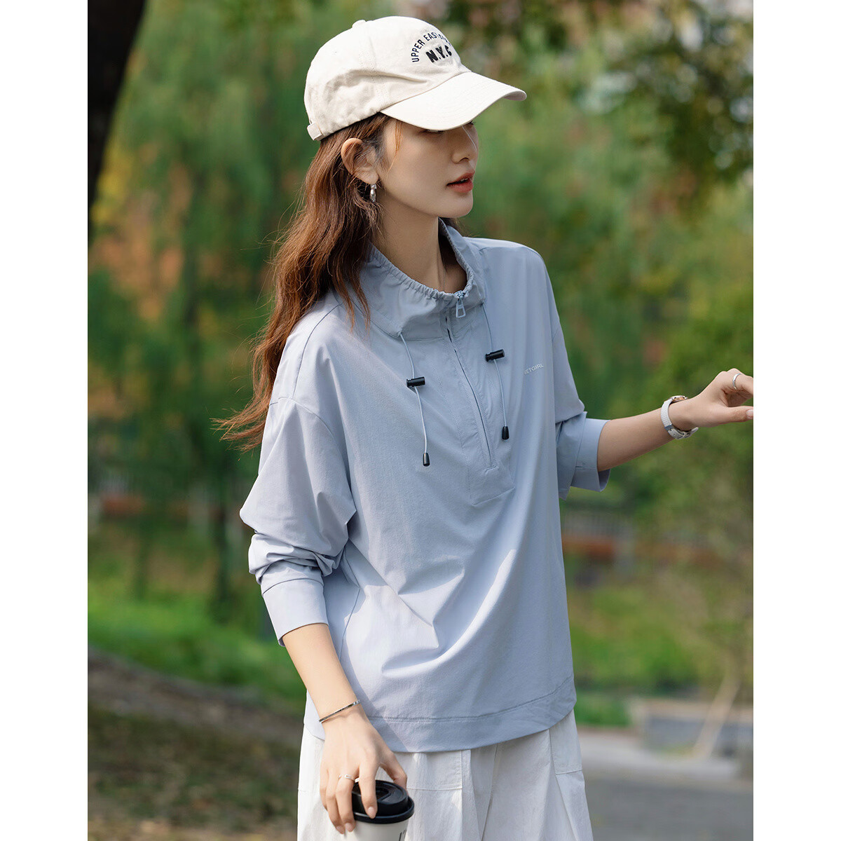 Demana Eco-friendly Ice Algae Mud Spring Outdoor Zipper Half-Open Collar Drawstring Transparent Silicone Letter Women's Sweatshirt