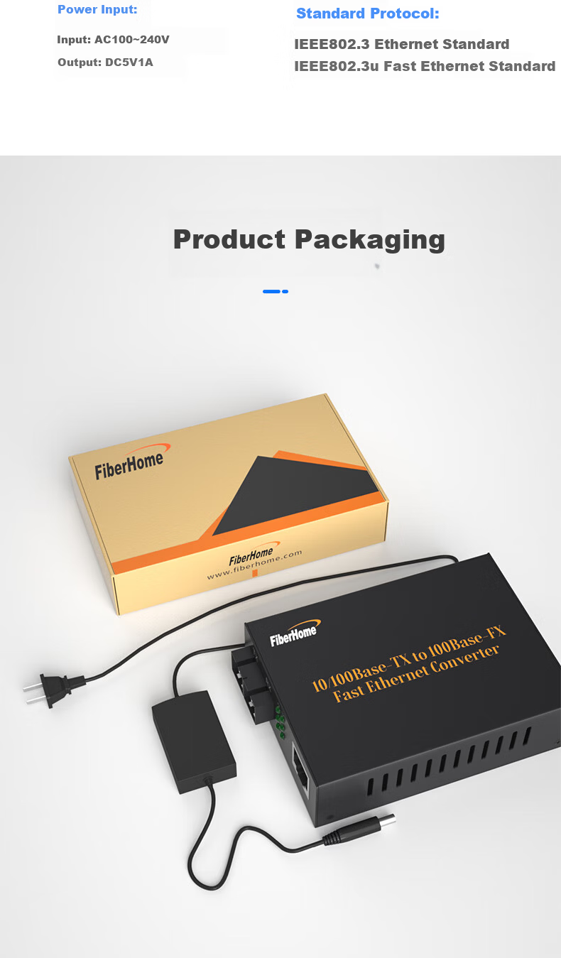 FiberHome Enterprise Grade Fiber Optic Transceiver 100Mbps Single Mode Dual Fiber 20km Optical Converter SC Interface OL100CL-02B 8