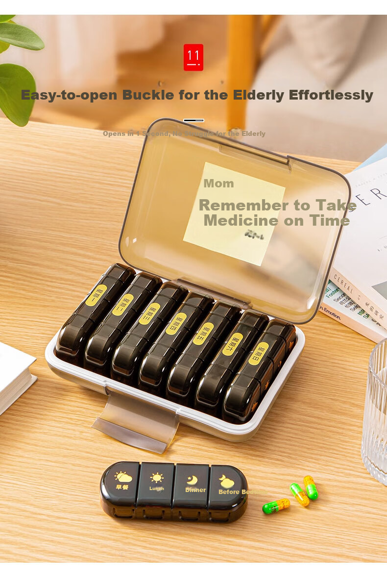 Zhifan Japanese Portable Weekly Pill Organizer 7-Day Medicine Dispenser with Medication Reminder Small Pill Box 19