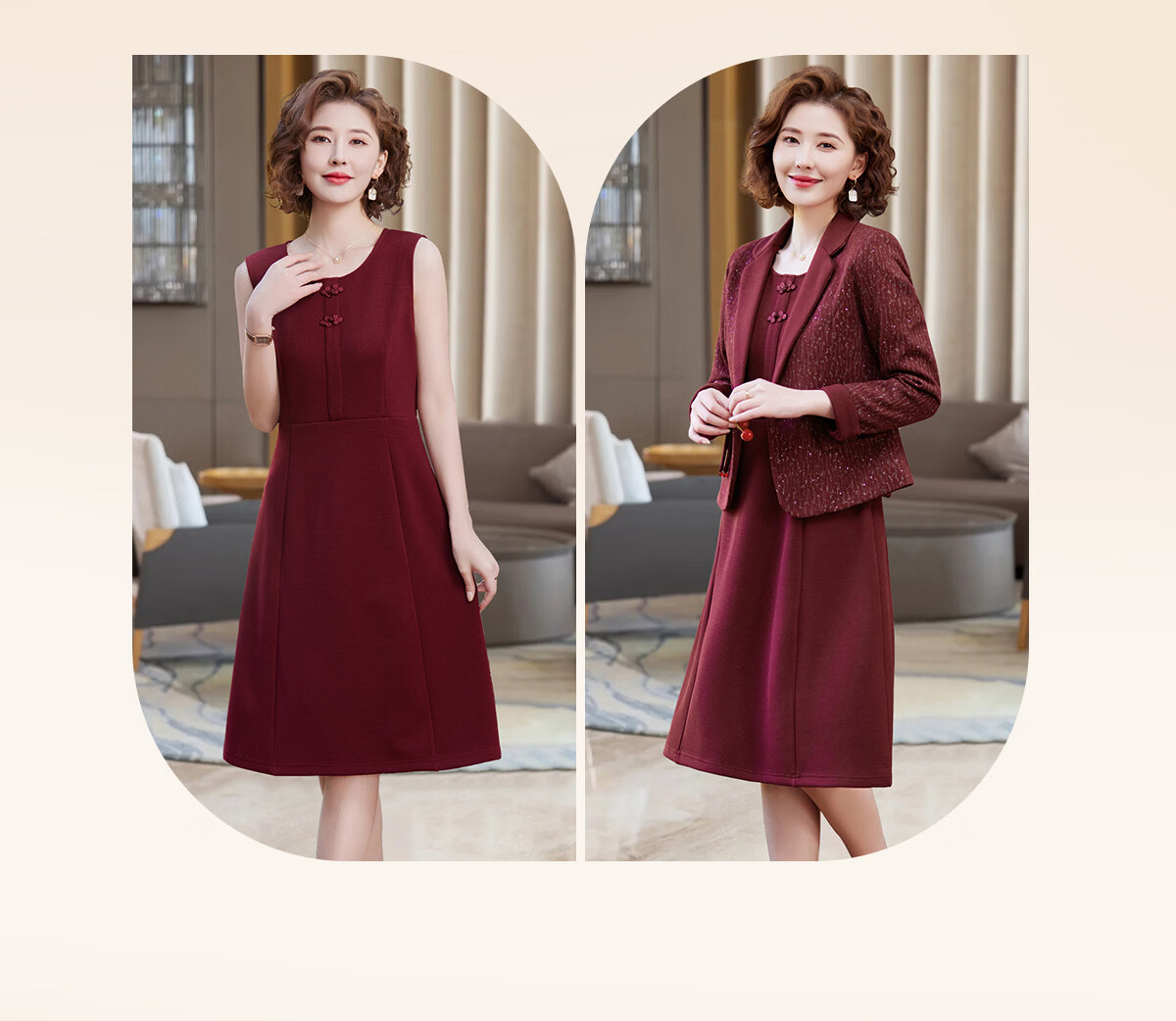 Yuzhaolin Middle-aged and Elderly Women's New Year Red Mom Dress Set Elegant Lady Formal Outfit Y51K109 4