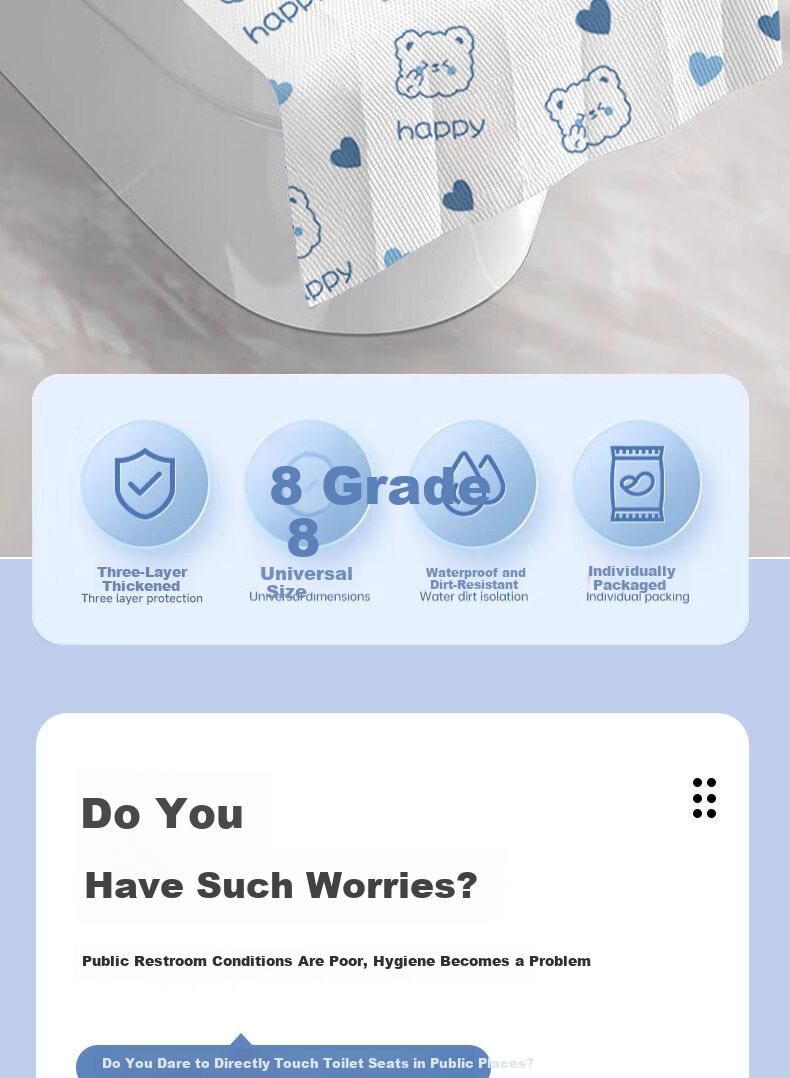 Qihaiqiu Disposable Toilet Seat Covers Thickened Three-Layer Blue Bear 10-Pack for Hotel Travel Maternity Postpartum Use 2