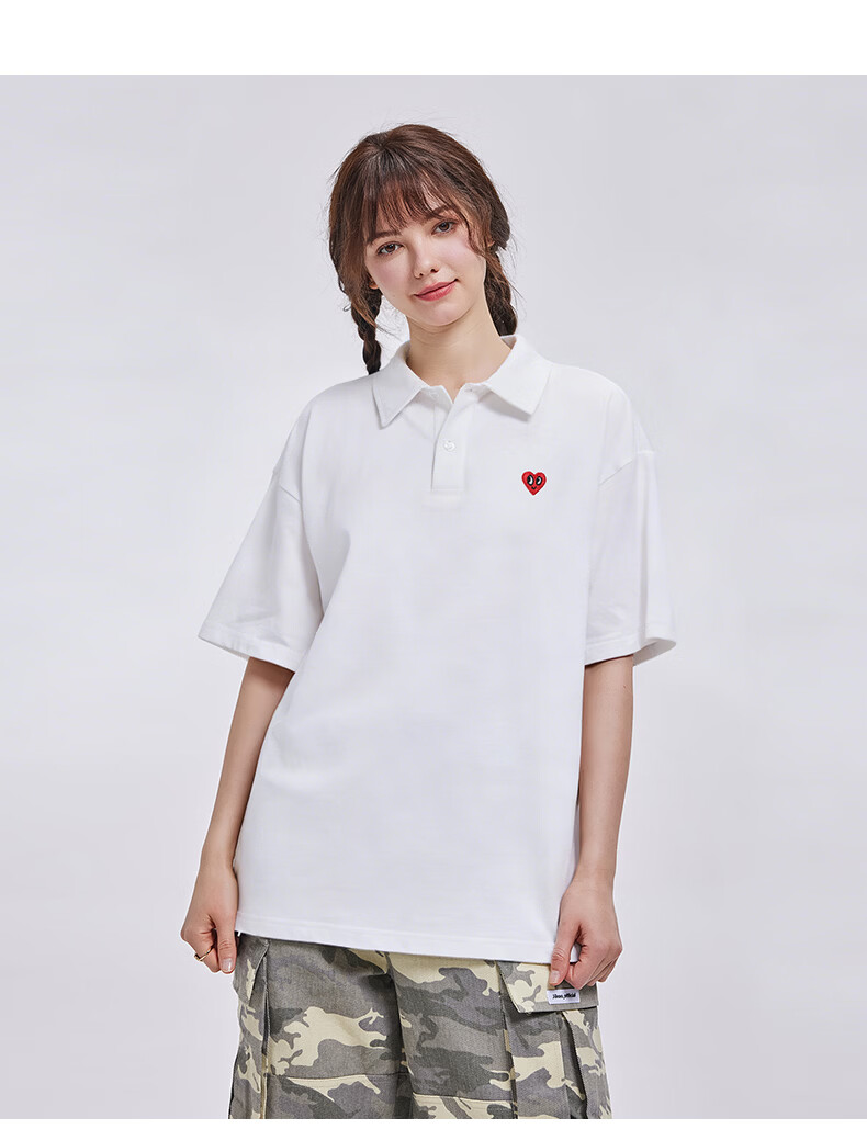 Charles Heart Summer Minimalist Campus Style Short Sleeve Polo Shirt Casual Unisex Black L 15