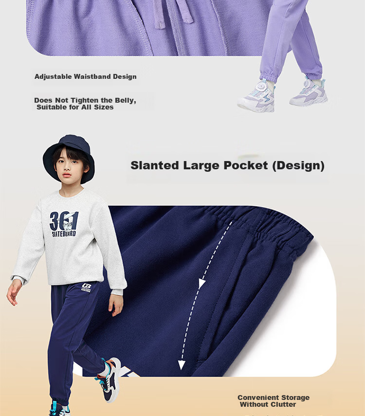361° Kids Long Pants Spring 2026 Unisex School Knit Sports Stretch Pants Black 170 18