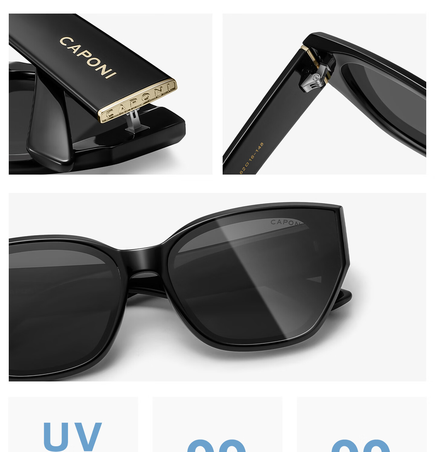 CAPONI Cat Eye Polarized UV400 Sunglasses for Women, Vintage Anti-UV Driving Sun Glasses, Face Slimming 3