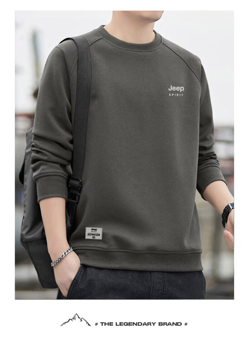 JEEP SPIRIT Men's Winter Fleece-Lined Crewneck Long Sleeve T-Shirt Loose Warm Slim Fit Base Layer Shirt 13