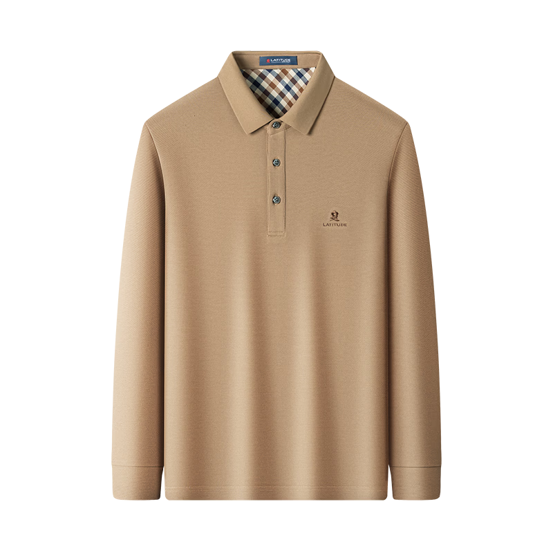 MONTAGUT Men's Long Sleeve Polo Shirt Autumn Winter Long Staple Cotton Luxury Soft Comfortable Business Casual T-Shirt Brown 2XL(54)