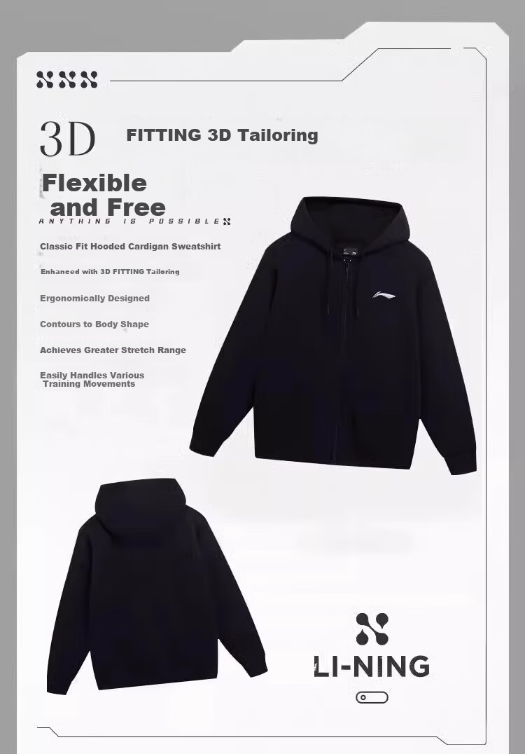 Li-Ning Men's Jacket Spring Autumn Winter New Hooded Sweatshirt Loose Casual Long Sleeve Versatile Sports Zip-up Top 7