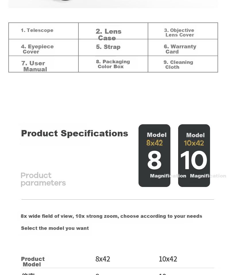 Leaysoo Black Hawk 8x42 High-Definition High-Power Nitrogen-Filled Waterproof Wide-Angle Low-Light Night Vision Portable Binoculars with Smartphone Adapter 24
