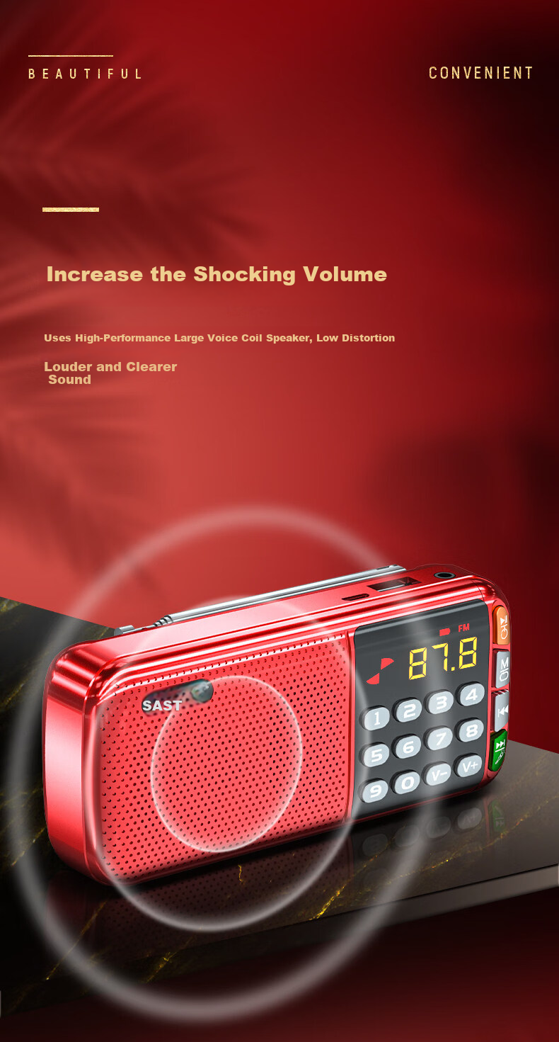 SAST N28 Portable Mini Radio for Elderly, Rechargeable Card Player, FM Broadcast, Music Player, Semiconductor Opera Player, Rose Gold + 8GB Memory Card 10