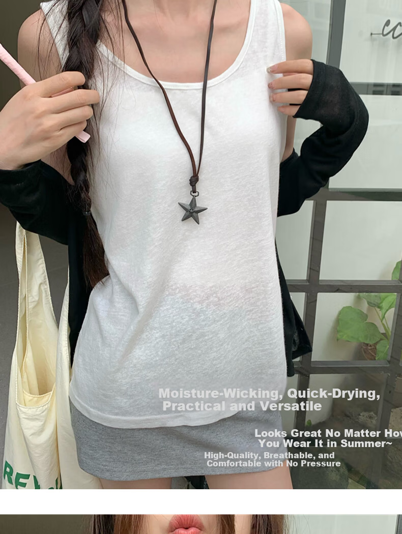 Free Style Snowflake Vest Women Sleeveless Cotton Tank Top Summer New Solid Color Basic Sleepwear Outerwear 6