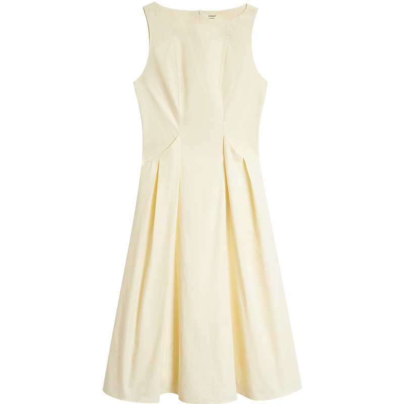 INMAN 100% Xinjiang Cotton Yellow Sleeveless Pleated A-Line Dress Vest Summer 2026 Women's New L