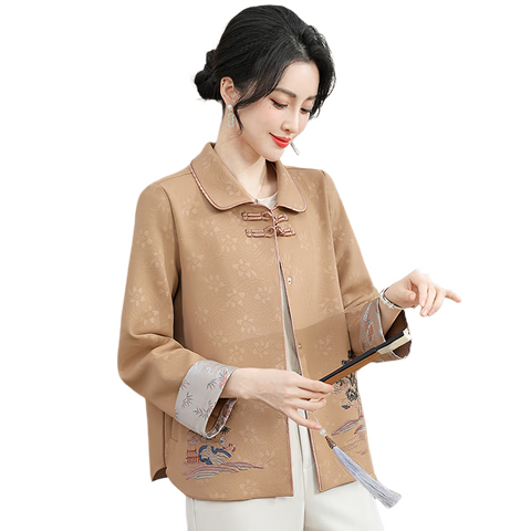 Yalu Mom Spring Embroidered Top 2026 Elegant Middle-aged and Elderly Women's Fashion Jacket for 50-60 Year Olds