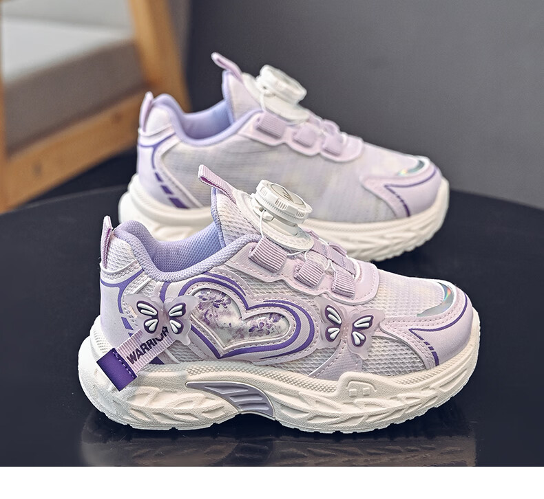 Warrior Spring Autumn Girls' Dad Sneakers Breathable Mesh Running Shoes Kids Sports Casual Shoes WZ-2189 Purple Size 33 9