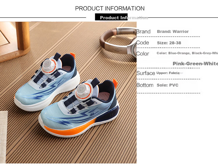 Warrior Kids Running Shoes with Dial Lock Sports Shoes for Older Children Campus Basketball Shoes WZ(CL)-2001 Blue Orange Size 29 2