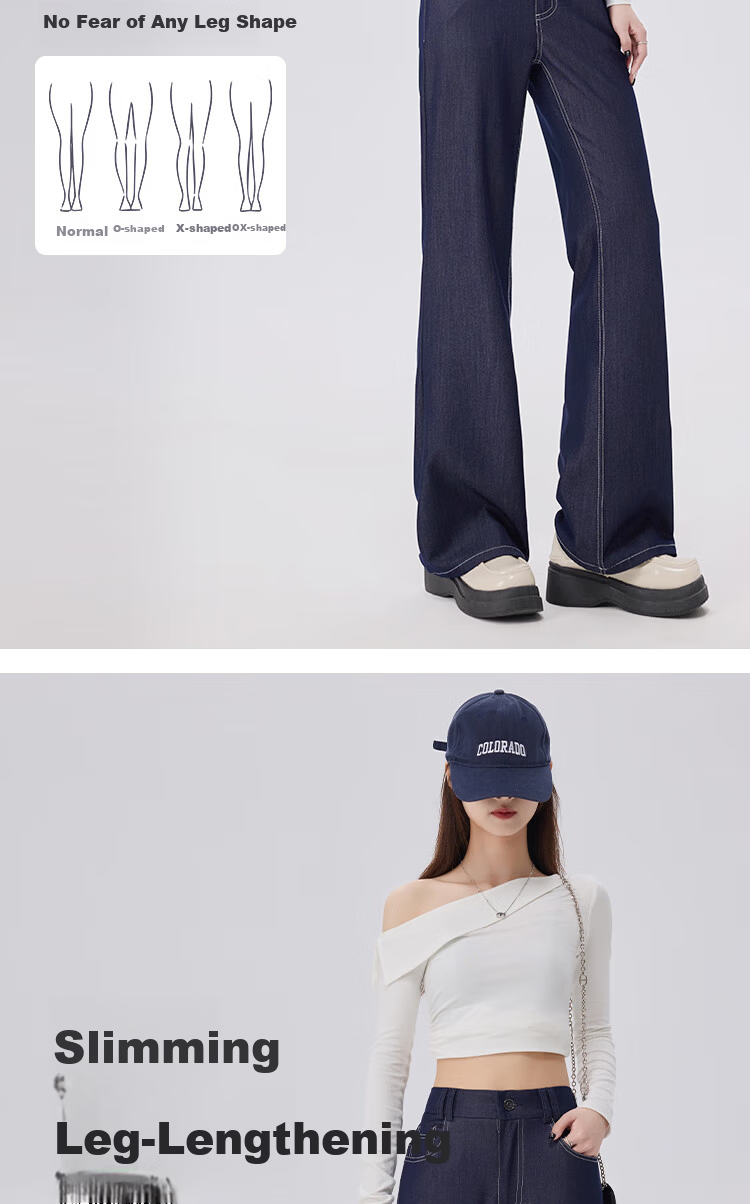 BOPRUIEY Women's Faux Denim Flared Pants Spring Summer Thin High Waist Slimming Draped Denim Blue Flared Trousers 5