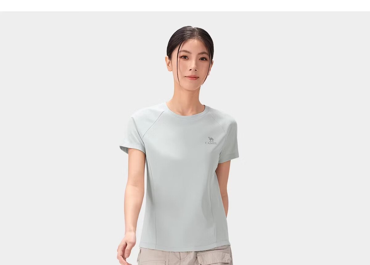 CAMEL [Toray Fabric] Outdoor Quick-Dry T-Shirt Women 2026 Spring Summer Short Sleeve Stretch Breathable Sweat-Absorbing Sports Top Men 8090 35