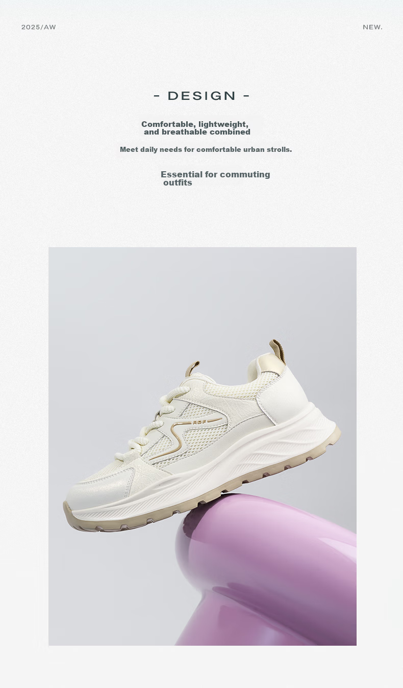 RED DRAGONFLY New Breathable Lightweight Height-Increasing Mesh Sports Shoes Casual Thick-Soled White Sneakers WTB35101 Beige/Apricot Size 34 2