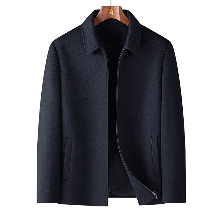 MONTAGUT Men's 100% Wool Jacket Lapel Double-Sided Woolen Coat Business Warm Outerwear Navy Blue Size 52