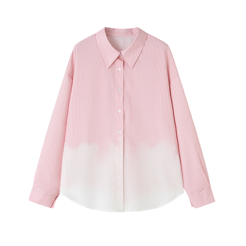 Demana [Smart Sister] Spring Retro Gradient Stripe Shirt Lapel Loose Small Size Women's Top