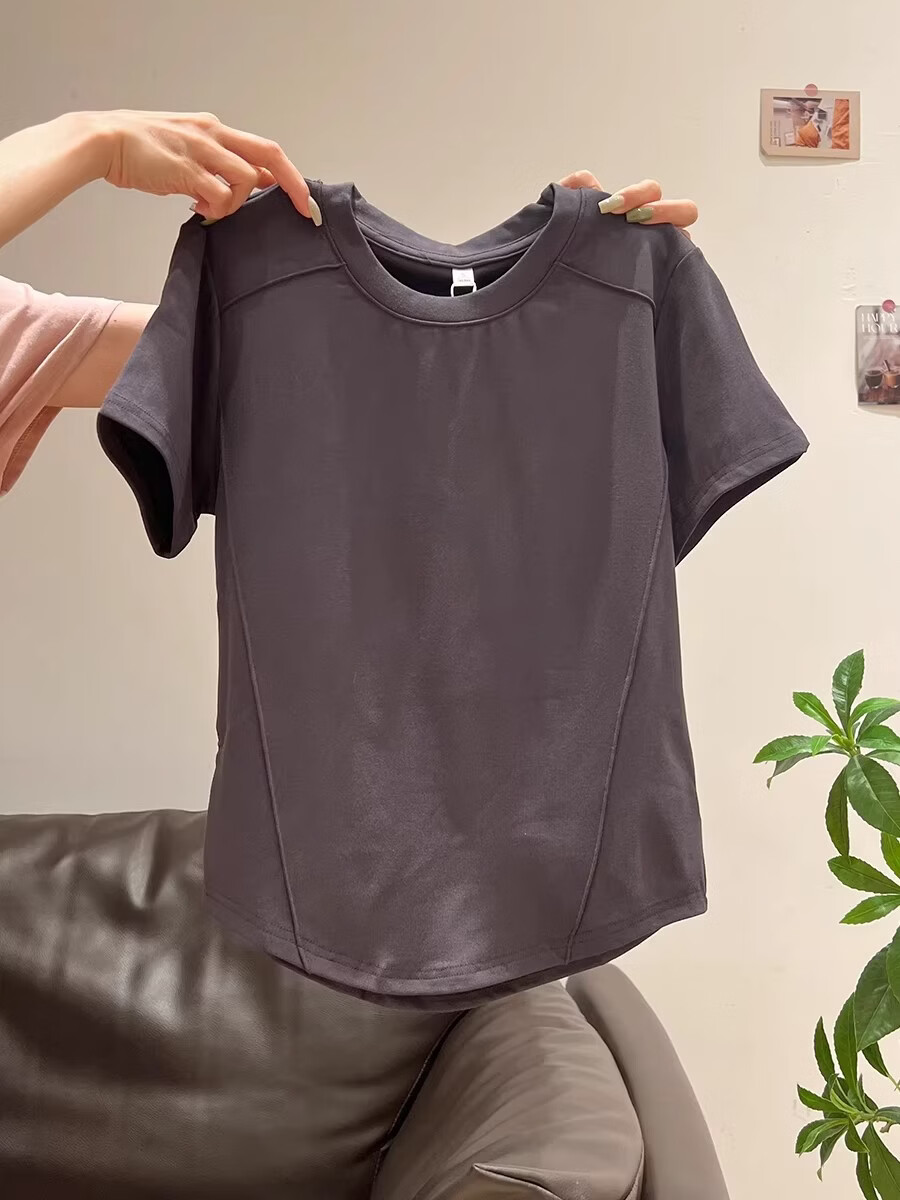Shuangxing Women's Short Sleeve T-Shirt Summer Round Neck Irregular Hem Slim Fit Inner Wear White L 6