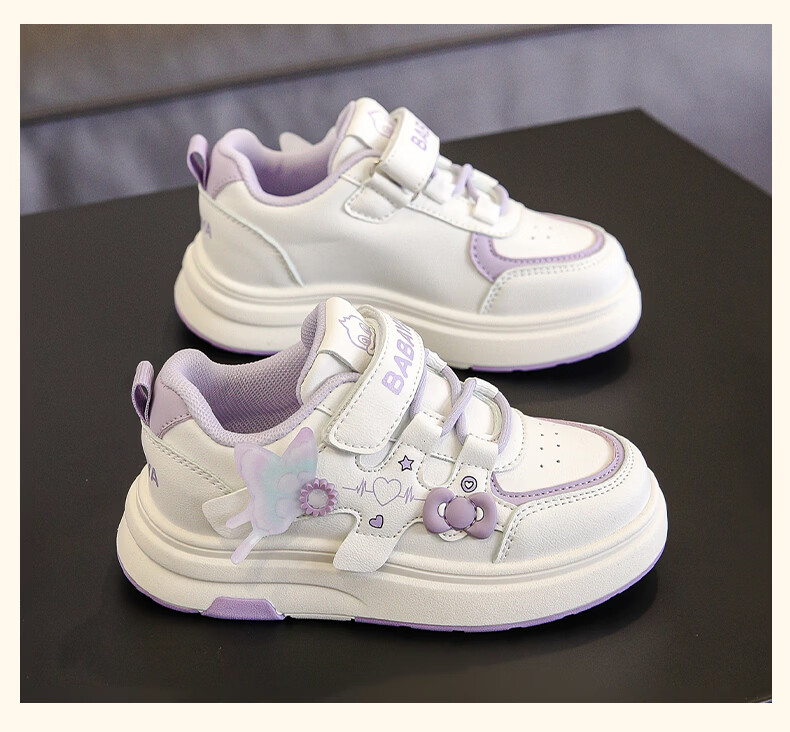 Baba Duck Girls' Casual White Sneakers Spring Autumn Princess Shoes Children's Sports Shoes 51823 White Purple Size 27 11