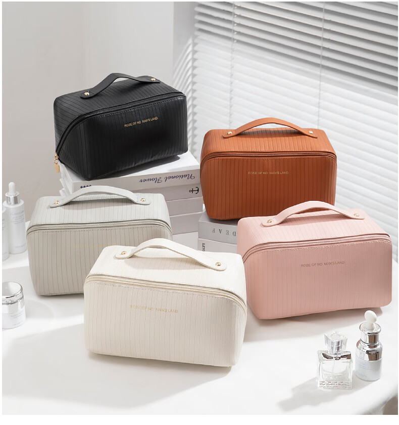 Qinxin Muyi New Vertical Stripe Pillow Cosmetic Bag Large Capacity Ins Popular Travel Makeup Storage Bag Toiletry Bag Gray 13
