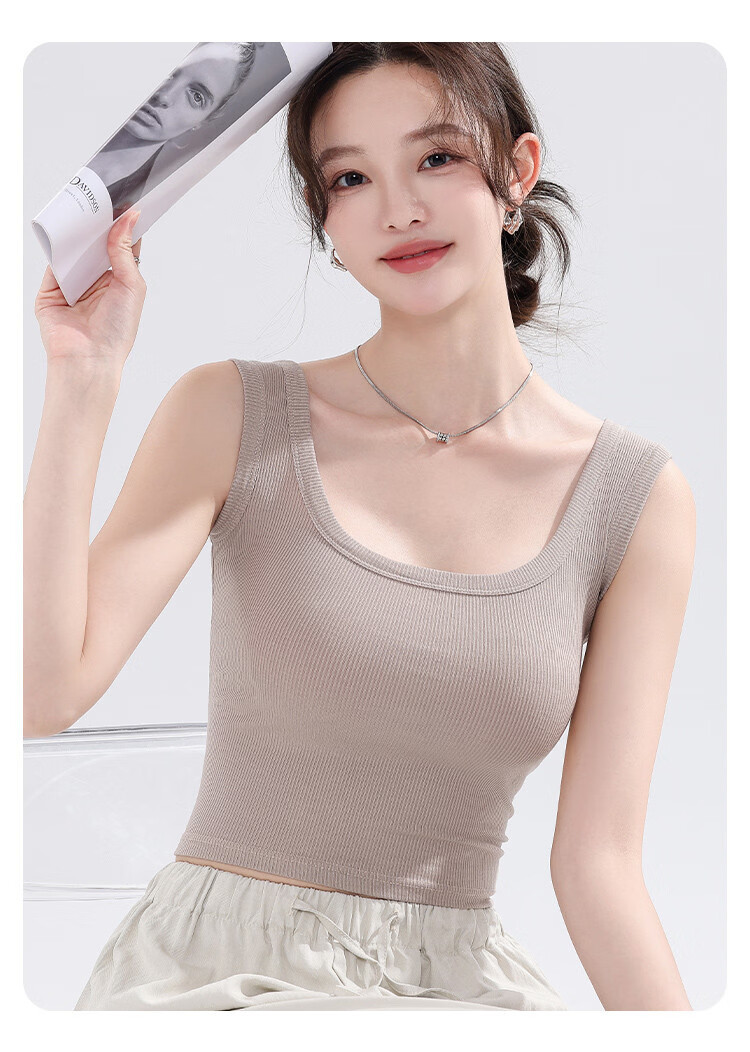 Langsha Summer Thin Strap Vest Slim Fit Sleeveless Sports Tank Top Outerwear Light Gray 10